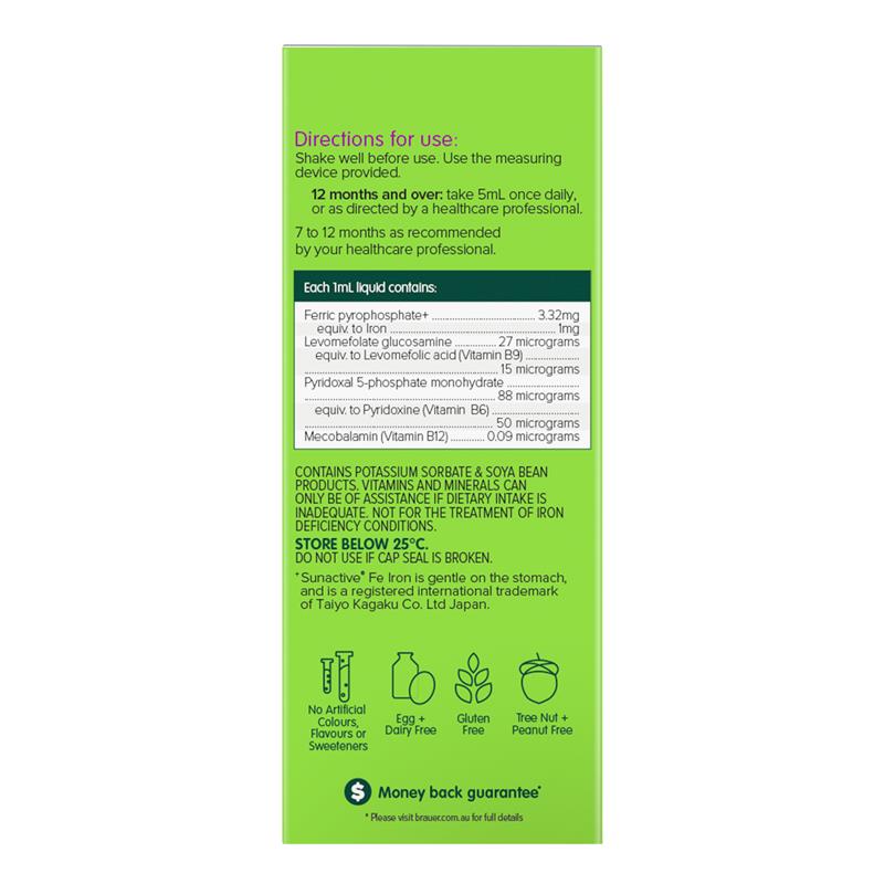 Siro BRAUER Liquid Iron with Vitamin B - Bổ sung Sắt & vitamin B cho trẻ từ 1 tuổi (200ml)