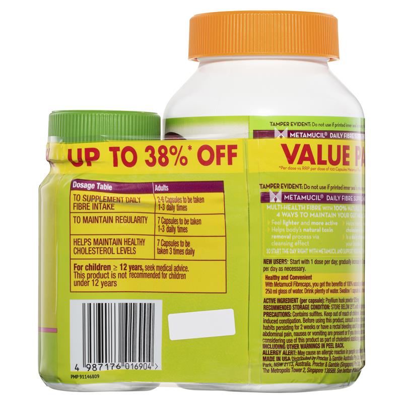 Gói Giá Trị Viên Nang Metamucil 300 viên + 100 viên - Metamucil Capsules Value Bundle 300 Capsules + 100 Capsules