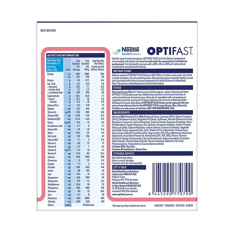 Optifast VLCD Shake Chocolate, Vanilla, Banana, Strawberry Ít Calo & Cung Cấp Chất Dinh Dưỡng Cần Thiết Để Giảm Cân An Toàn & Hiệu Quả - Optifast VLCD Shake Chocolate, Vanilla, Banana, Strawberry 18 x 53g