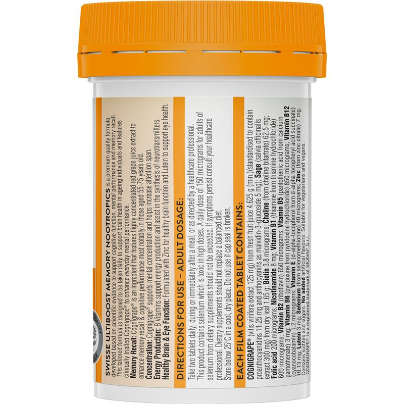 Viên Uống Bổ Não & Tăng Cường Trí Nhớ 60 Viên - Swisse Ultiboost Memory Nootropics 60 Tabs