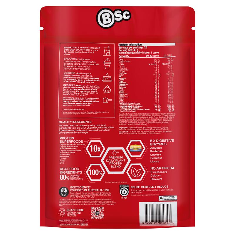 BSc Protein Thực Vật Hương Vani/ Chocolate Cao Cấp 1kg - BSc Clean Plant Protein Rich Vanilla/Chocolate 1kg