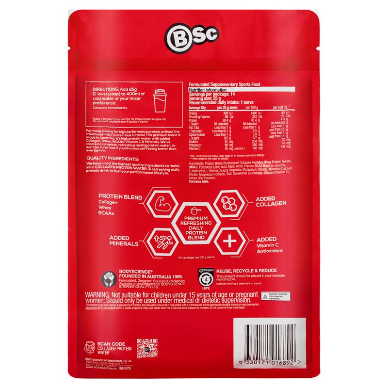 Nước Protein Collagen BSc Dâu Tây Chanh/ Đào 350g - BSc Collagen Protein Water Strawberry Lime/Peach Ice Tea 350g