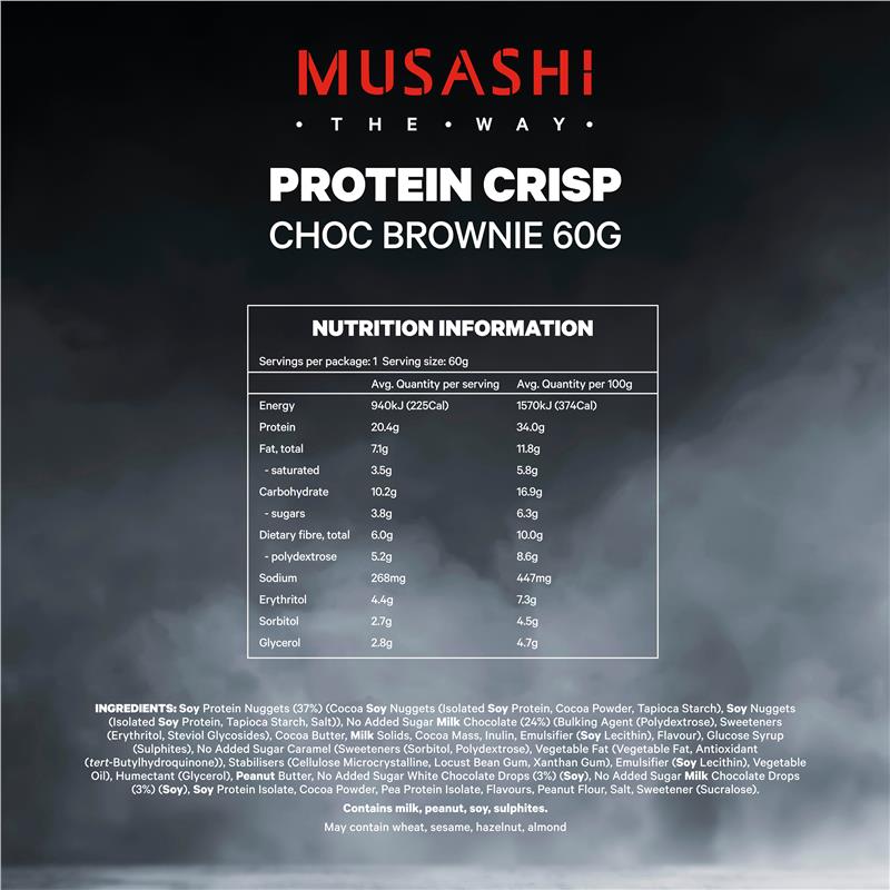 Thanh Sô Cô La Protein Giòn Musashi 60g - Musashi Protein Crisp White Choc Cookies & Cream/ Peanut/ Brownie/Mint 60g