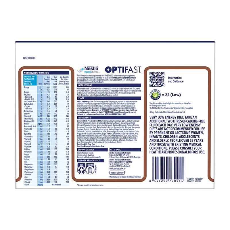 Optifast VLCD Shake Chocolate, Vanilla, Banana, Strawberry Ít Calo & Cung Cấp Chất Dinh Dưỡng Cần Thiết Để Giảm Cân An Toàn & Hiệu Quả - Optifast VLCD Shake Chocolate, Vanilla, Banana, Strawberry 18 x 53g