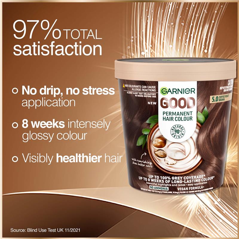 Thuốc Nhuộm Tóc Thuần Chay Garnier Good Hair Colour 5.0 Cà Phê Rang Nâu - Garnier Good Hair Colour 5.0 Coffee Roast Brown