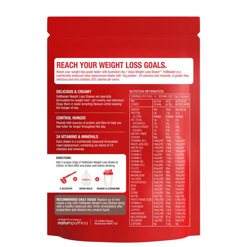 Giảm Cân Lắc Túi Đỏ Naturopathica Fatblaster Vị Chocolate 465g - Naturopathica Fatblaster Weight Loss Shake Red Pouch Chocolate 465g