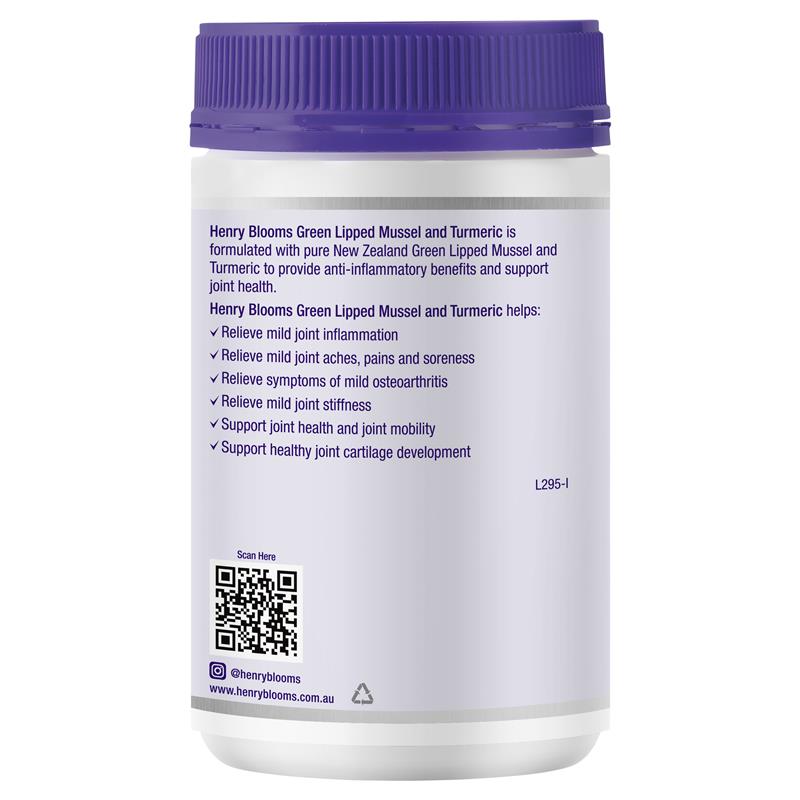Viên Uống Henry Blooms Vẹm Xanh 500mg Nghệ 1500mg Hỗ Trợ Xương Khớp 100 Viên - Henry Blooms Green Lipped Mussel 500mg With Turmeric 1500mg 100 Vege Capsules