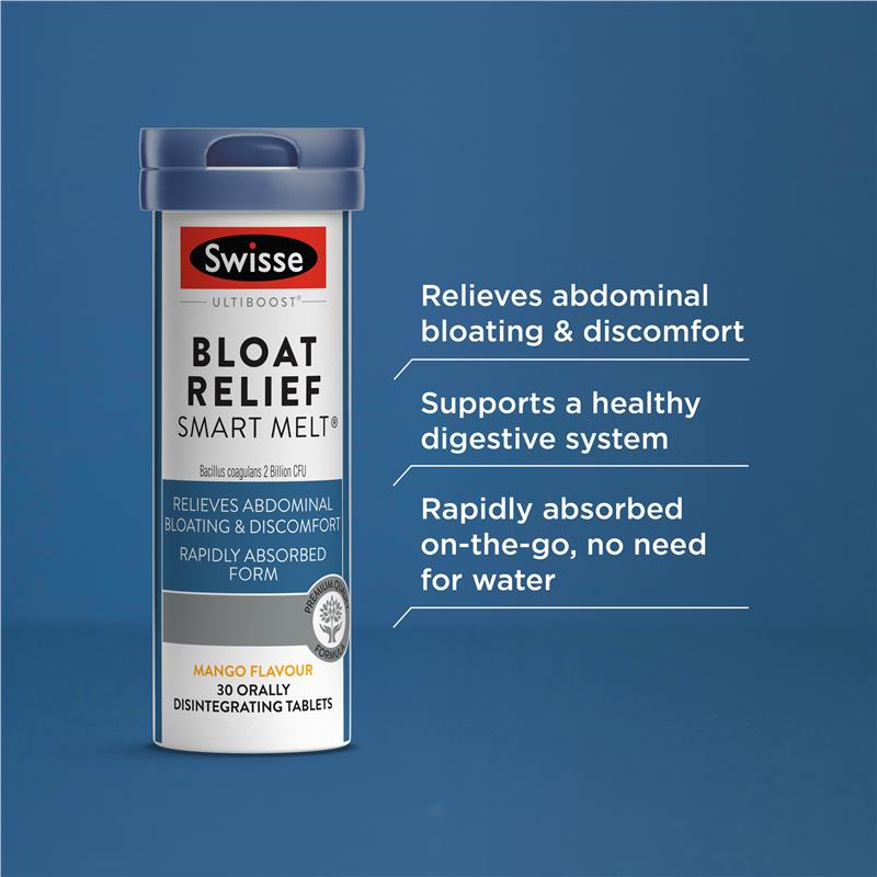 Swisse Ultiboost Bloat Ease Smart Melts 30 pack - Kẹo Ngậm Giảm Đầy Hơi Táo Bón Kèm Men Tiêu Hóa - Swisse Bloat Relief Smart Melt 30 Viên