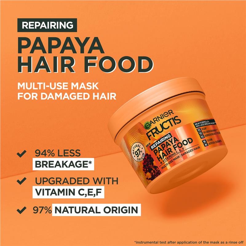 Kem Ủ Tóc Đa Công Dụng 3 Trong 1 & Thành Phần Tự Nhiên Garnier Fructis 390ml - Garnier Fructis Hair Food Watermelon/ Banana/ Papaya  3-in-1 Mask Treatment for Damaged Hair 390ml