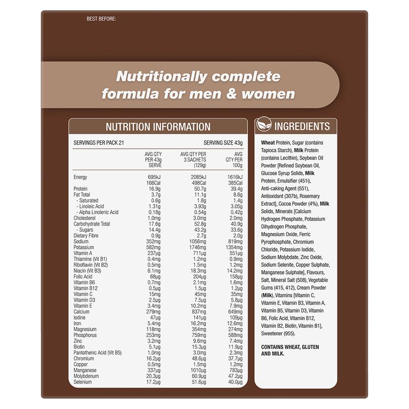 Thức Uống Giảm Cân Optislim VLCD Shake Vị Chocolate 21x43g Gói - Optislim VLCD Meal Replacement Shake Chocolate 21x43g Sachets