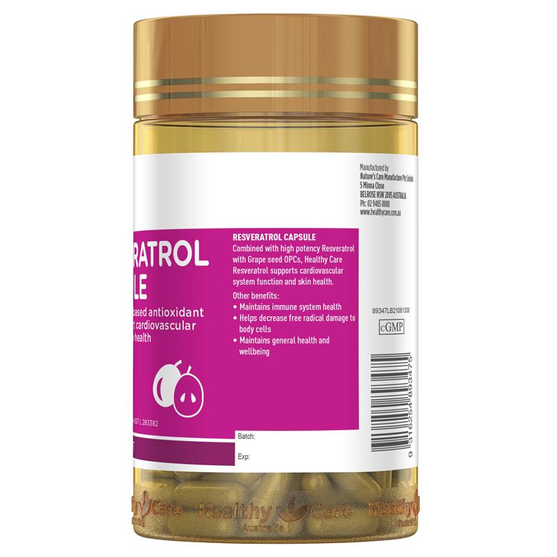 Healthy Care Resveratrol 180 Viên - Healthy Care Resveratrol 180 Capsules - Hỗ Trợ Hệ Thống Tim Mạch Và Sức Khỏe Làn Da