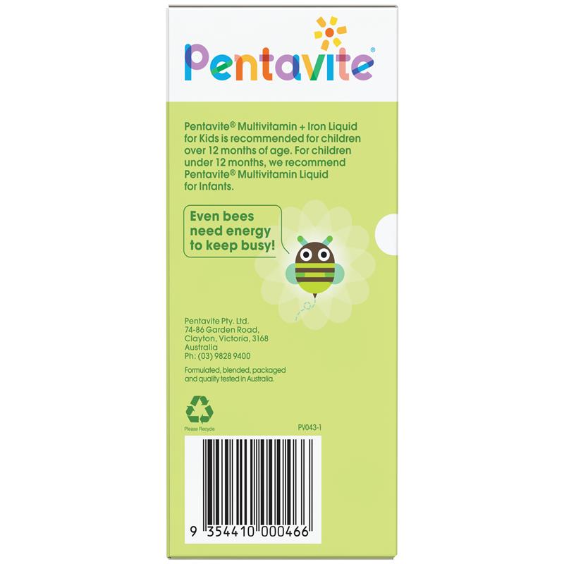 Pentavite Multivitamin + Iron Kids Dạng Lỏng Hương Chanh 200ml (MỚI) - Pentavite Multivitamin + Iron Kids Liquid Lemon Lime 200ml NEW