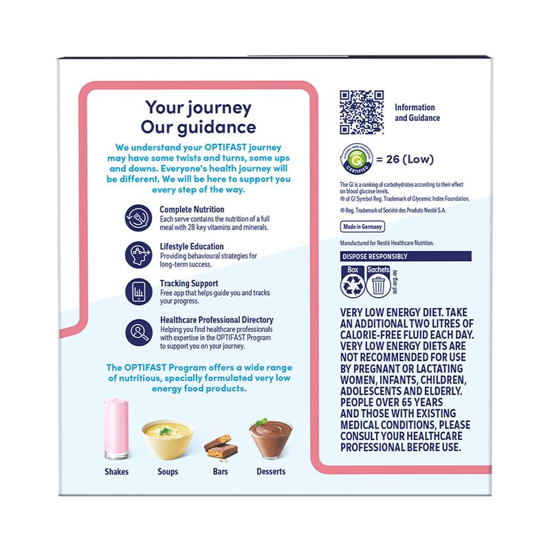 Optifast VLCD Shake Chocolate, Vanilla, Banana, Strawberry Ít Calo & Cung Cấp Chất Dinh Dưỡng Cần Thiết Để Giảm Cân An Toàn & Hiệu Quả - Optifast VLCD Shake Chocolate, Vanilla, Banana, Strawberry 18 x 53g