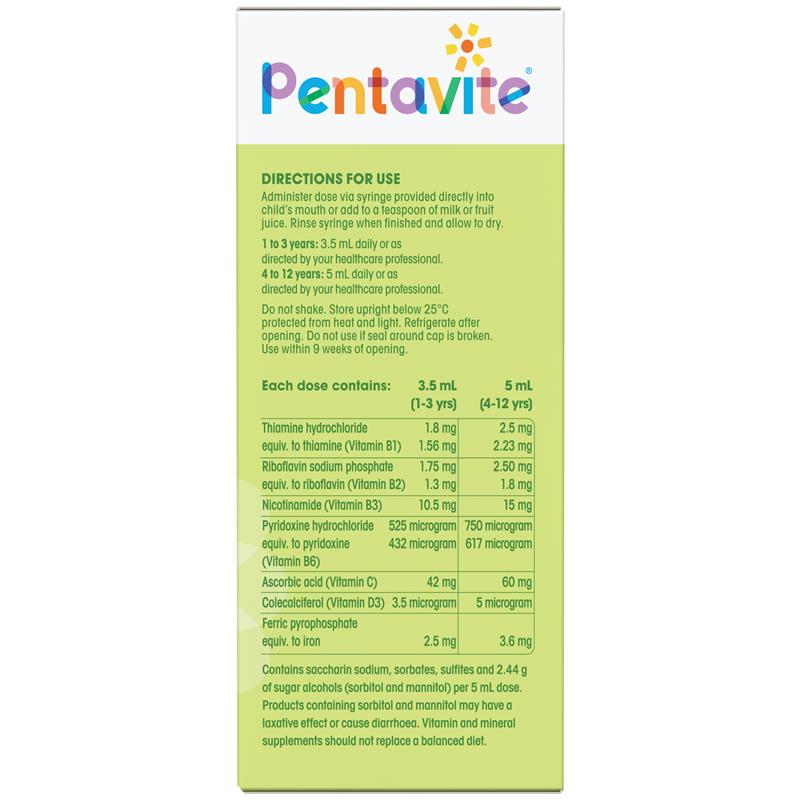 Pentavite Multivitamin + Iron Kids Dạng Lỏng Hương Chanh 200ml (MỚI) - Pentavite Multivitamin + Iron Kids Liquid Lemon Lime 200ml NEW