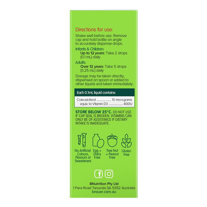 Vitamin D Giúp Bé Tăng Chiều Cao Cho Bé Brauer Kids Liquid Vitamin D 400IU 10ml