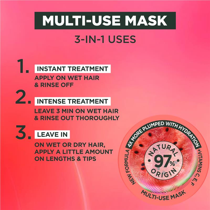 Kem Ủ Tóc Đa Công Dụng 3 Trong 1 & Thành Phần Tự Nhiên Garnier Fructis 390ml - Garnier Fructis Hair Food Watermelon/ Banana/ Papaya  3-in-1 Mask Treatment for Damaged Hair 390ml