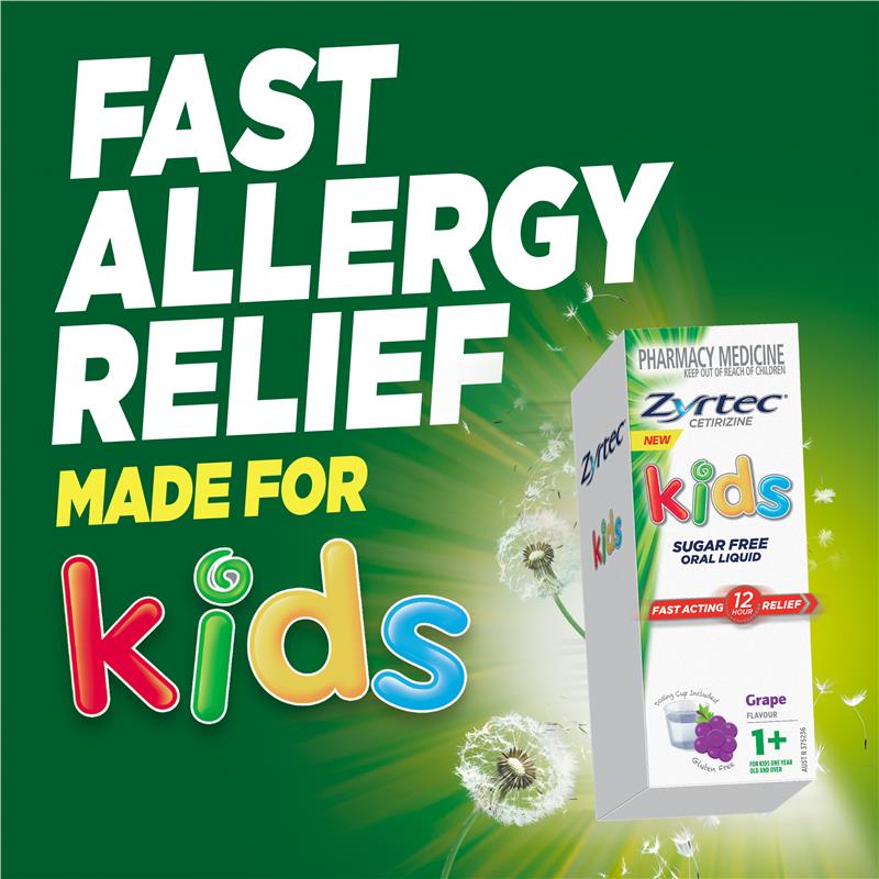 Zyrtec Kids Antihistamine Allergy & Hayfever Oral Liquid Grape - Siro giảm sốt và dị ứng vị nho 60ml