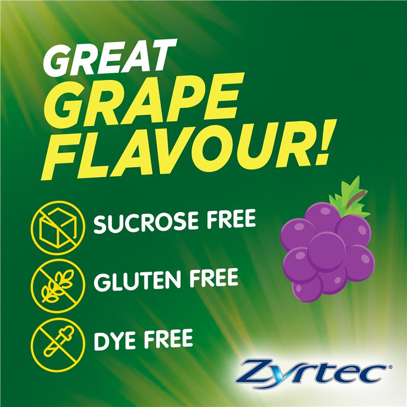 Zyrtec Kids Antihistamine Allergy & Hayfever Chewable Tablet Grape - Viên nhai giảm sốt và dị ứng vị nho 10 viên