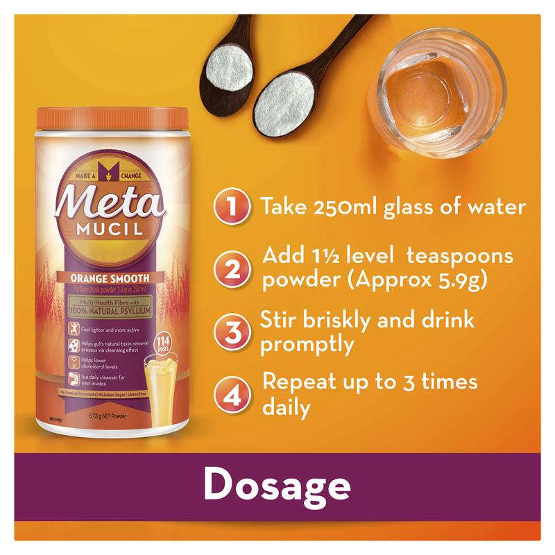 Thực Phẩm Bổ Sung Chất Xơ Metamucil Smooth Orange 114 liều 673g - Metamucil Fibre Supplement Smooth Orange 114 Dose 673g