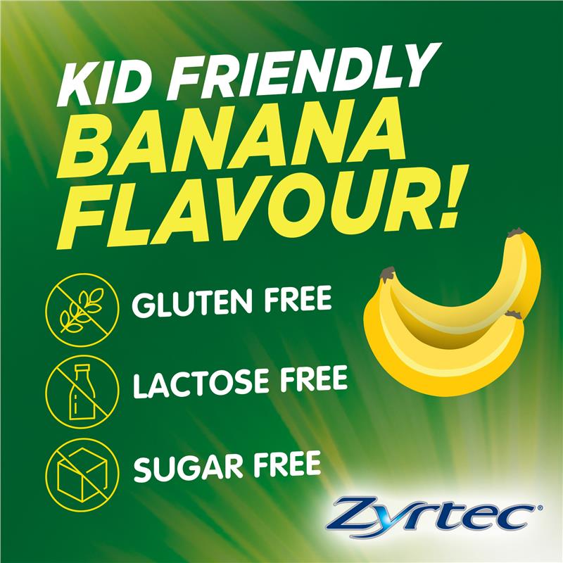 Zyrtec Kids Antihistamine Allergy & Hayfever Oral Liquid Banana - Siro giảm sốt và dị ứng vị chuổi 75ml