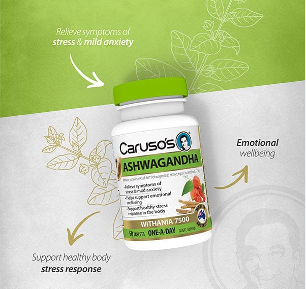 Viên uống làm giảm căng thẳng thần kinh Carusos Natural Health Ashwagandha 50 Tablets
