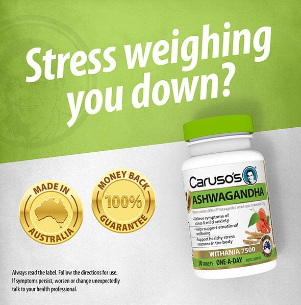 Viên uống làm giảm căng thẳng thần kinh Carusos Natural Health Ashwagandha 50 Tablets
