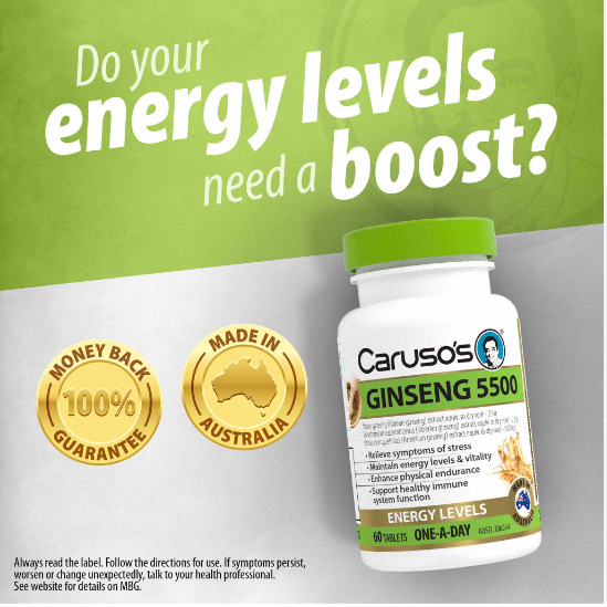 Viên uống nhân sâm giúp giảm bớt căng thẳng Carusos Natural Health One a Day Ginseng 5500 60 Tablets