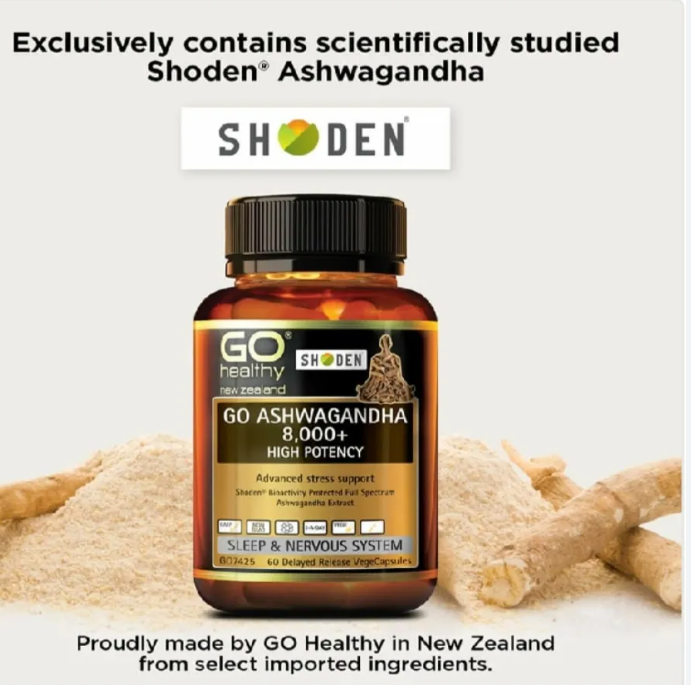 Viên uống tăng cường năng lượng và giảm stress Go Healthy Ashwagandha 8000+ Stress &.Energy 1 a day 60 caps