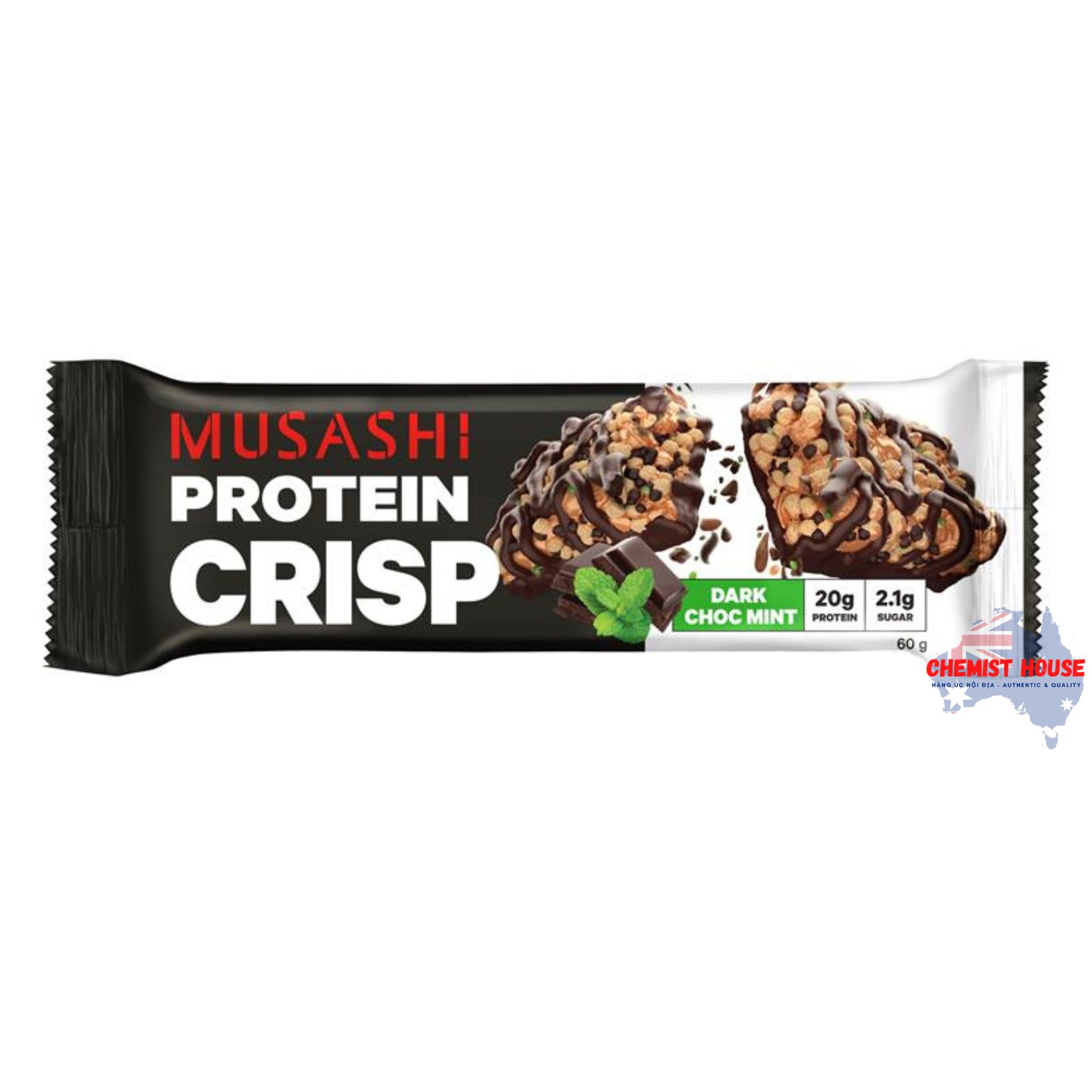 Thanh Sô Cô La Protein Giòn Musashi 60g - Musashi Protein Crisp White Choc Cookies & Cream/ Peanut/ Brownie/Mint 60g