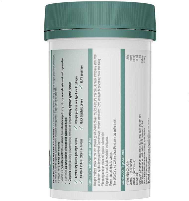 Swisse Beauty Collagen Balance 120g Powder - Collagen thủy phân đẹp da từ rau xanh