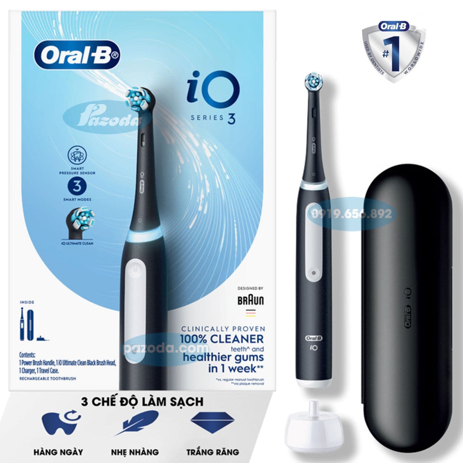 Bàn Chải Điện Oral-B iO Series 3 Màu Đen Chính Hãng - Oral B Power Toothbrush iO 3 Series Black