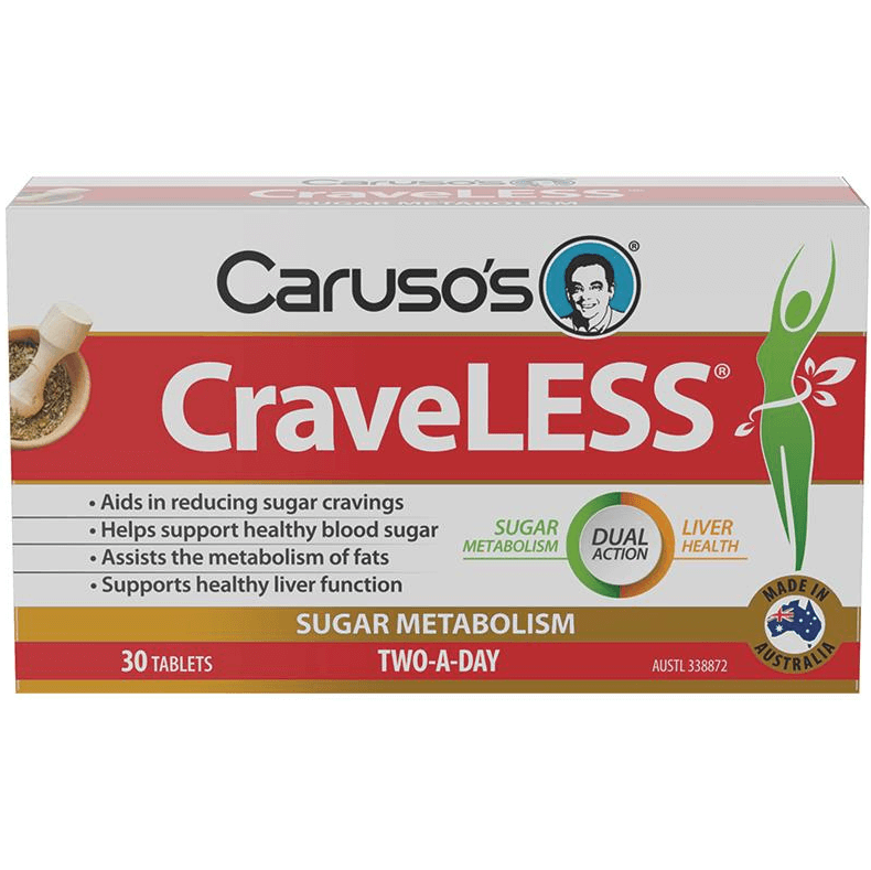 Viên uống hỗ trợ chức năng gan khỏe mạnh Carusos CraveLESS 30 Tablets