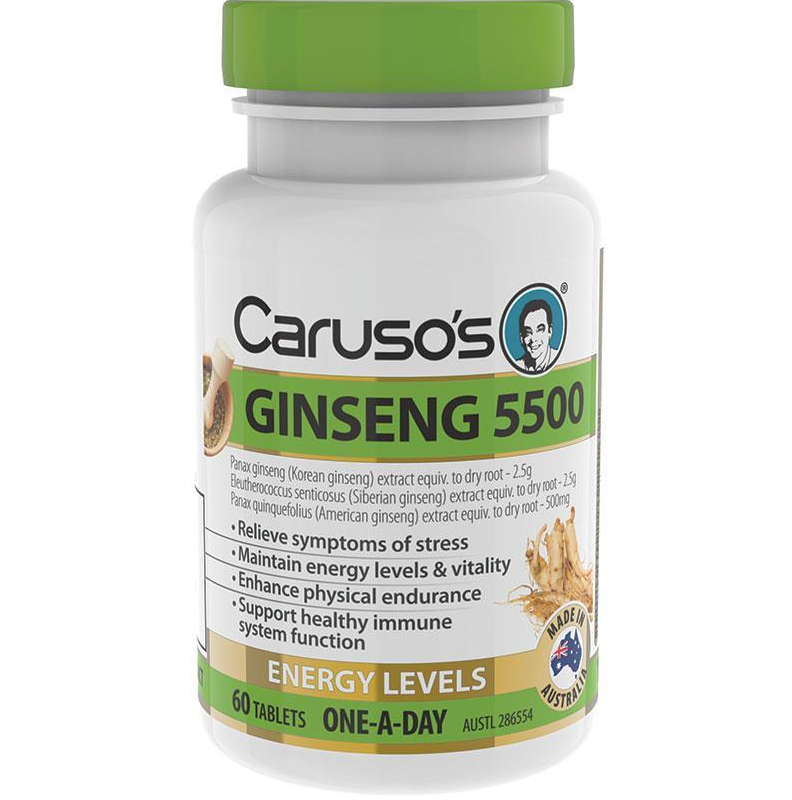 Viên uống nhân sâm giúp giảm bớt căng thẳng Carusos Natural Health One a Day Ginseng 5500 60 Tablets