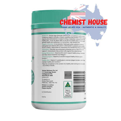 Swisse Chlorophyll+ 1000mg - Viên uống chiết xuất diệp lục tăng hệ miễn dịch 200 viên