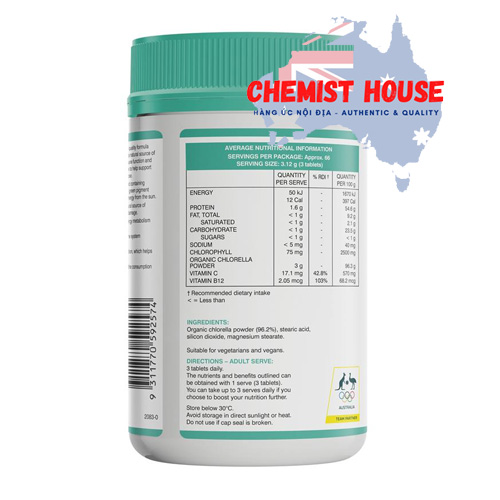 Swisse Chlorophyll+ 1000mg - Viên uống chiết xuất diệp lục tăng hệ miễn dịch 200 viên