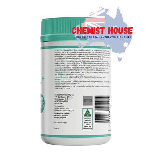 Swisse Chlorophyll+ - Viên Uống Diệp Lục Chiết Xuất Tảo Biển 100 viên