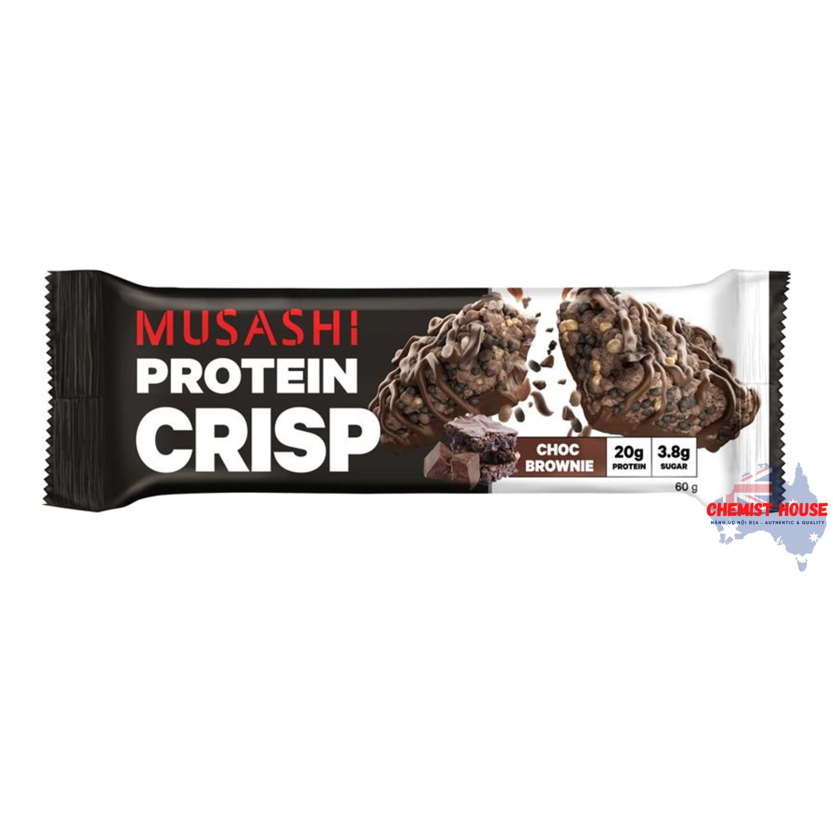 Thanh Sô Cô La Protein Giòn Musashi 60g - Musashi Protein Crisp White Choc Cookies & Cream/ Peanut/ Brownie/Mint 60g