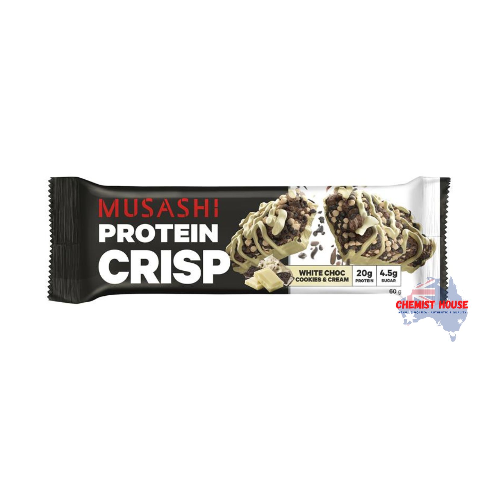 Thanh Sô Cô La Protein Giòn Musashi 60g - Musashi Protein Crisp White Choc Cookies & Cream/ Peanut/ Brownie/Mint 60g