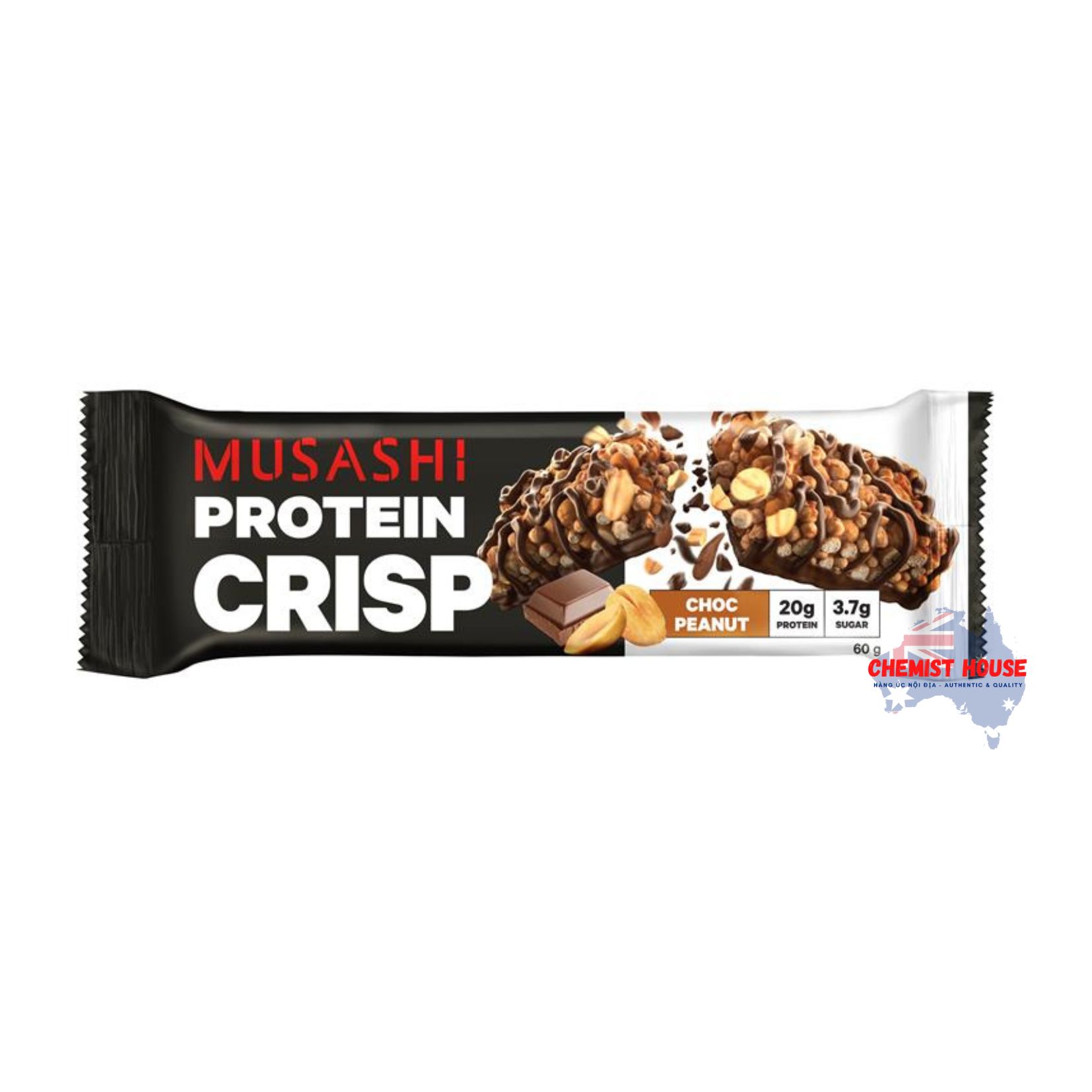 Thanh Sô Cô La Protein Giòn Musashi 60g - Musashi Protein Crisp White Choc Cookies & Cream/ Peanut/ Brownie/Mint 60g