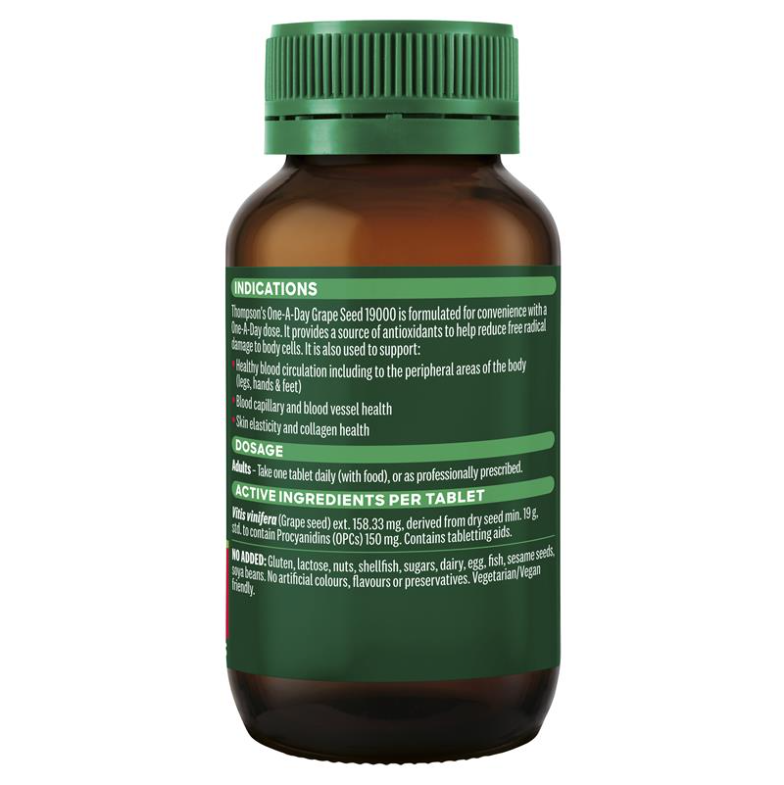 Viên uống hạt nho hỗ trợ tim mạch, tuần hoàn máu Thompson’s One-A-Day Grape Seed 19000mg 120 tablets