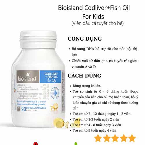 Bio Island Cod Liver + Fish Oil Kids - Dầu gan cá tuyết cho bé 90 viên