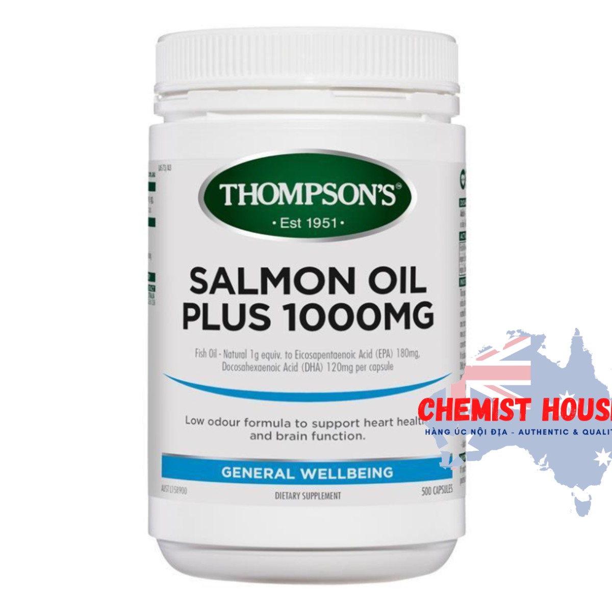 Viên uống dầu cá hồi hỗ trợ tim mạch và não bộ Thompson’s Salmon Oil Plus 1000mg 500 capsules