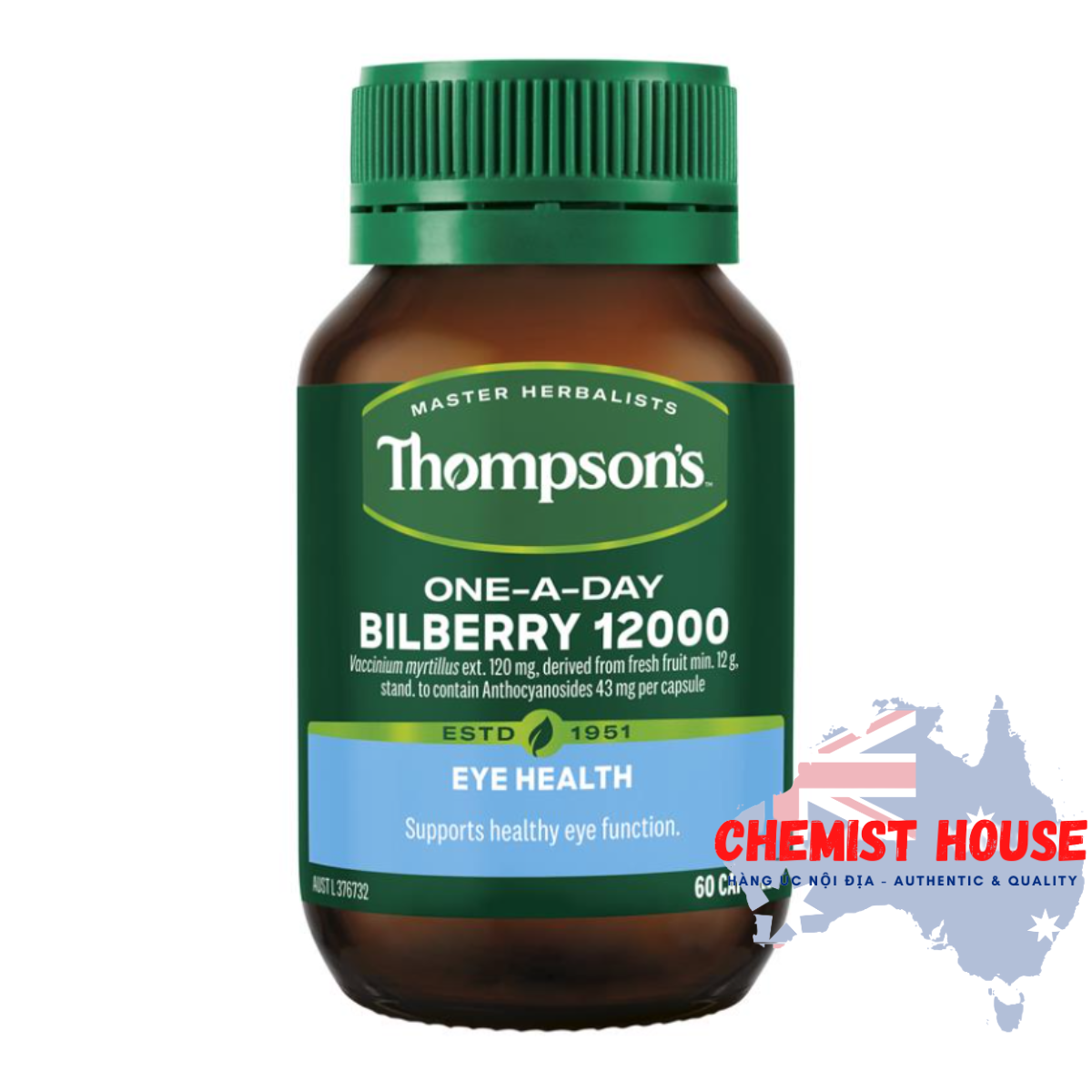 Viên Uống Bổ Mắt - Thompson's One-A-Day Bilberry 12000mg 60 Capsules