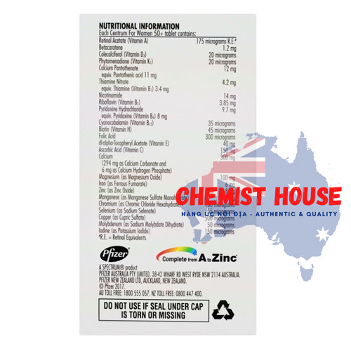 Centrum For Women 50+ 90 Tablets - Vitamin tổng hợp cho phụ nữ trên 50 tuổi 90 viên