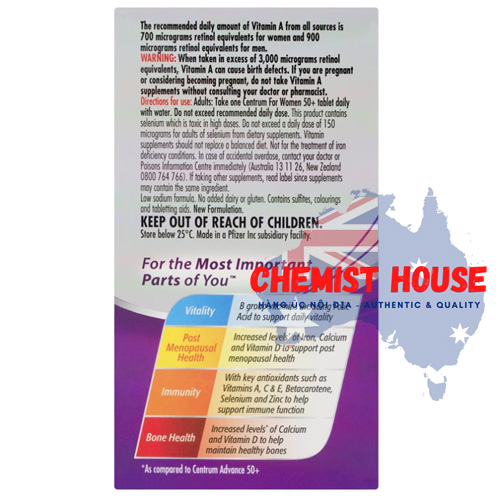 Centrum For Women 50+ 90 Tablets - Vitamin tổng hợp cho phụ nữ trên 50 tuổi 90 viên