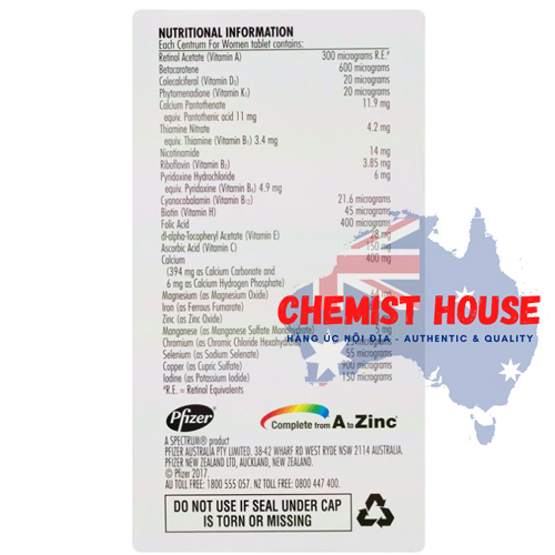 Centrum For Women 90 Tablets Exclusive Size - Vitamin Tổng Hợp cho Nữ 90 viên