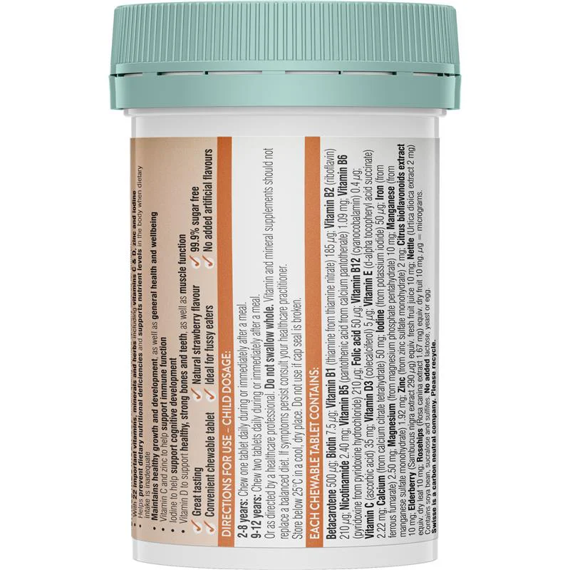 vIÊN Uống Vitamin Tổng Hợp Cho Trẻ Em Từ 2 Tuổi Swisse Kids Multi 60 viên