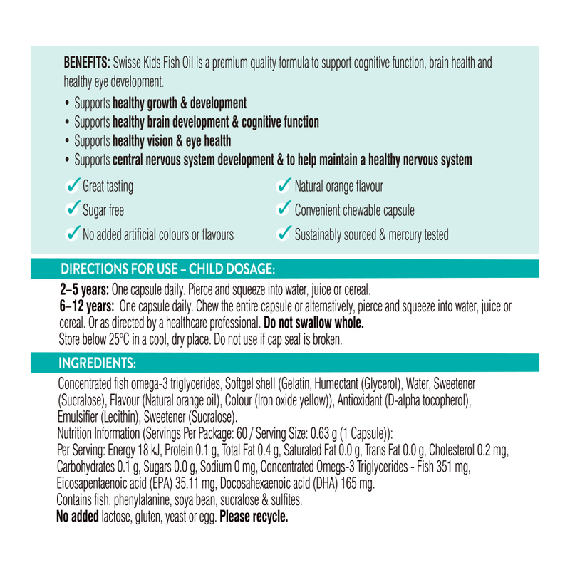 Viên Bổ Sung Dầu Ca Cho Trẻ Em Swisse Kids Fish Oil 60 Viên