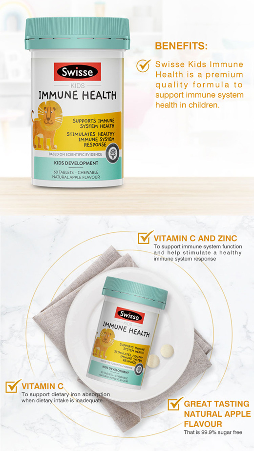 Viên Uống Hỗ Trợ Hệ Miễn Dịch Cho Trẻ Em Tư 2 Tuổi Swisse Kids Immune Health 60 Viên