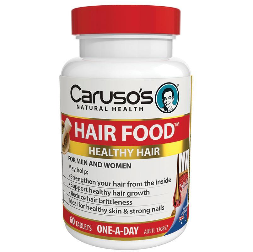 Viên uống cải thiện sức khỏe tổng thể của tóc, da và móng tay Carusos Natural Health Figaro Hair Food Plus 60 Viên